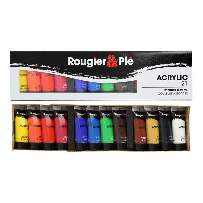 Peinture acrylique 21 ml Boite de 12 tubes - Rougier&Plé Lecourbe