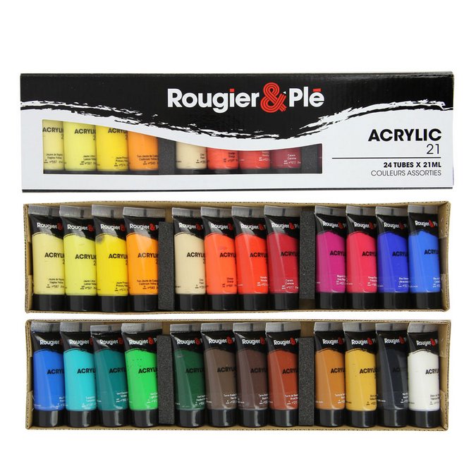 Peinture acrylique 21 ml Boite de 24 tubes - Rougier&Plé Lecourbe
